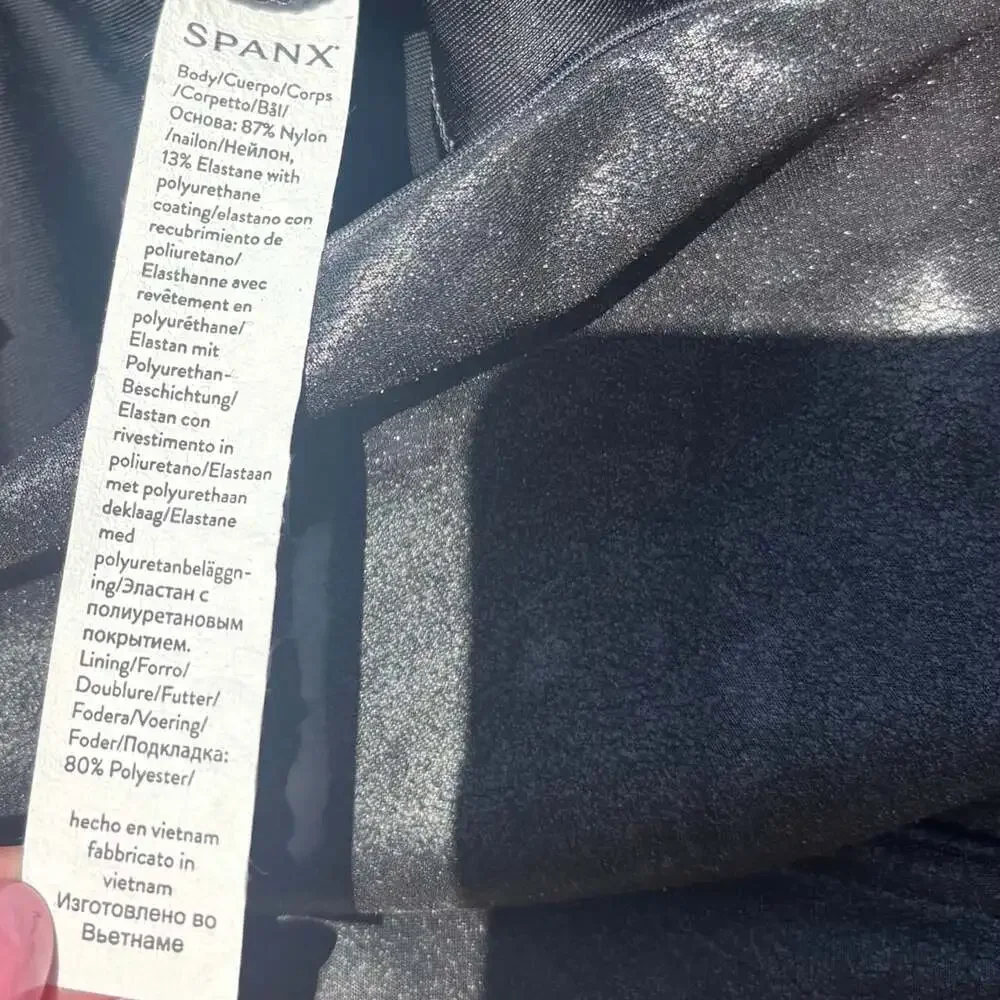SPANX Faux Leather Leggings Black Size Large High Waist Shaping Style 2437
